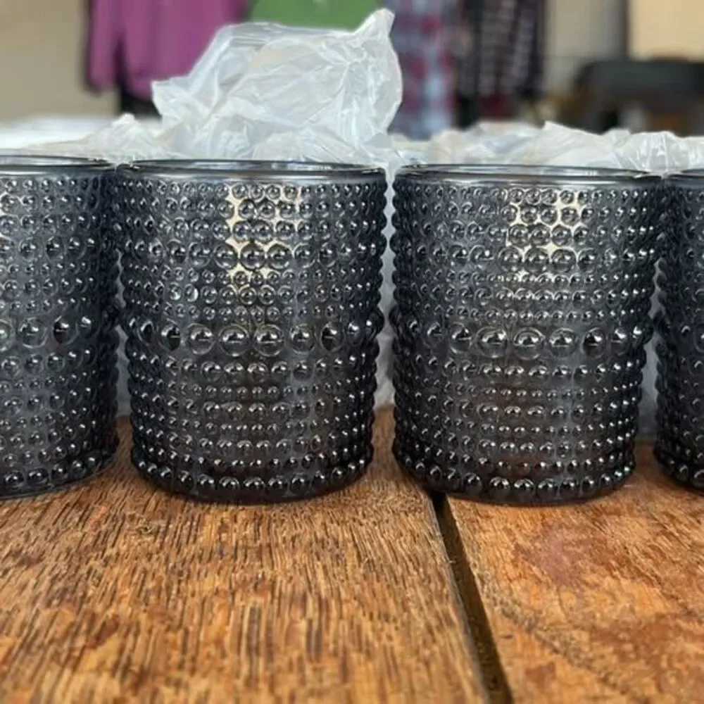 Set of 12 Smoke Grey Hobnail Glass Votive Holders